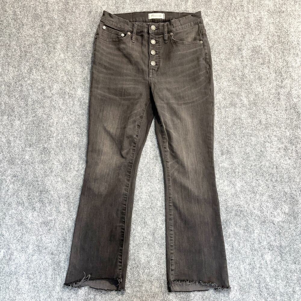 Madewell Cali Demi Boot Jeans Womens 28 Black Raw Hem High Rise Cropped